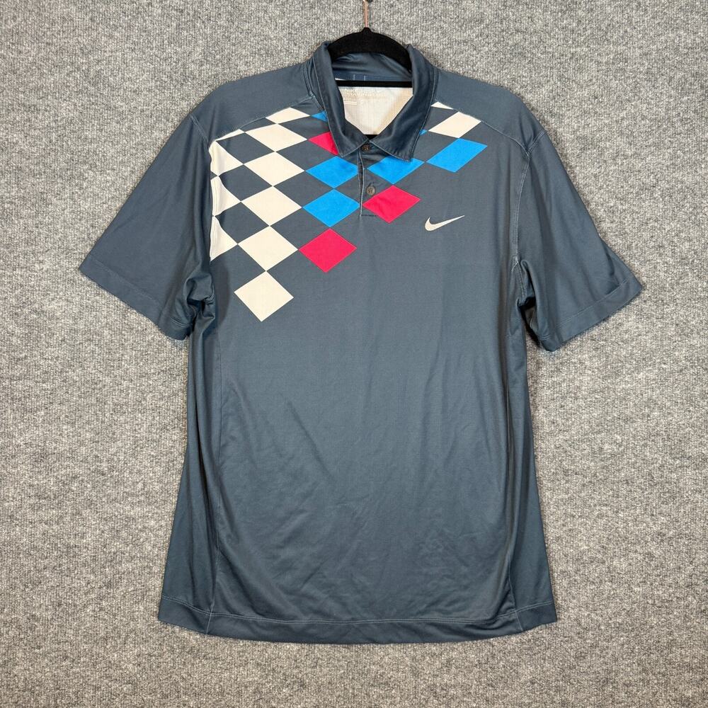 Nike Golf Shirt Mens Medium Blue Polo Short Sleeve Tour Performance Stretch